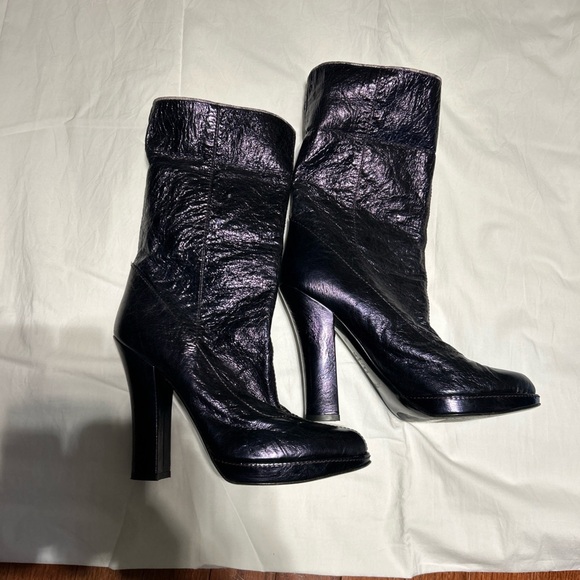 Missoni Fold-Over High Heeled Metallic Purple Leather Boots - Picture 6 of 16